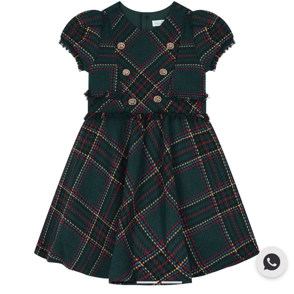 ABEL & LULA Girls Green Tartan Tweed frying Dress